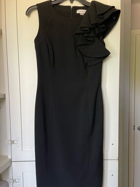 Calvin Klein Black One-Shoulder Ruffle Sheath Dress